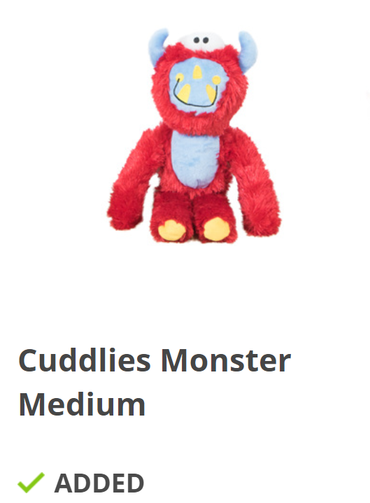 A red and blue stuffed animal<br><br>Description automatically generated